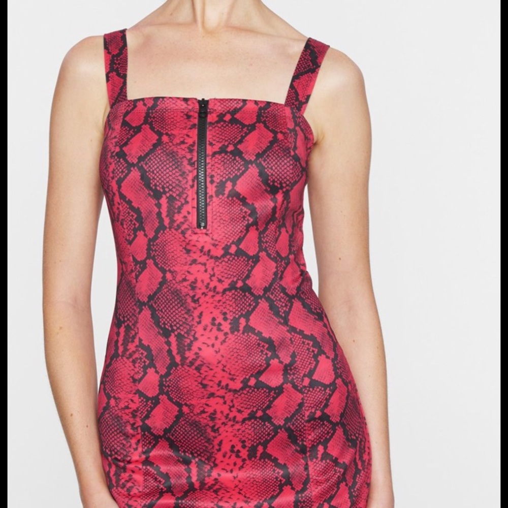 PAM & GELA Red Snakeskin Mini Zip Dress NWT P/XS